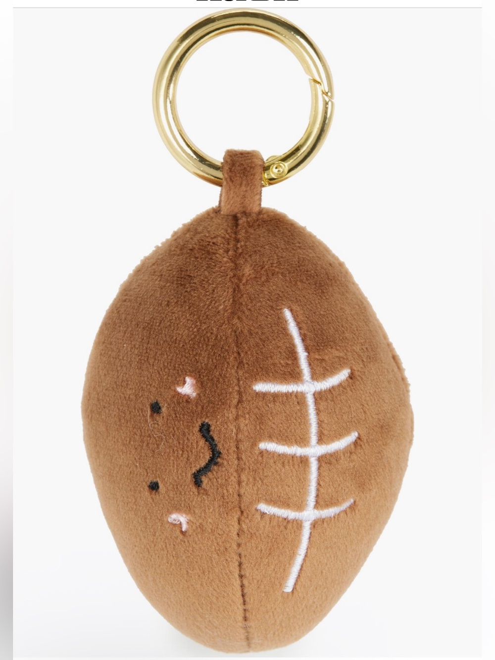 Leith Brown Plush Football Keychain with Gold Ring